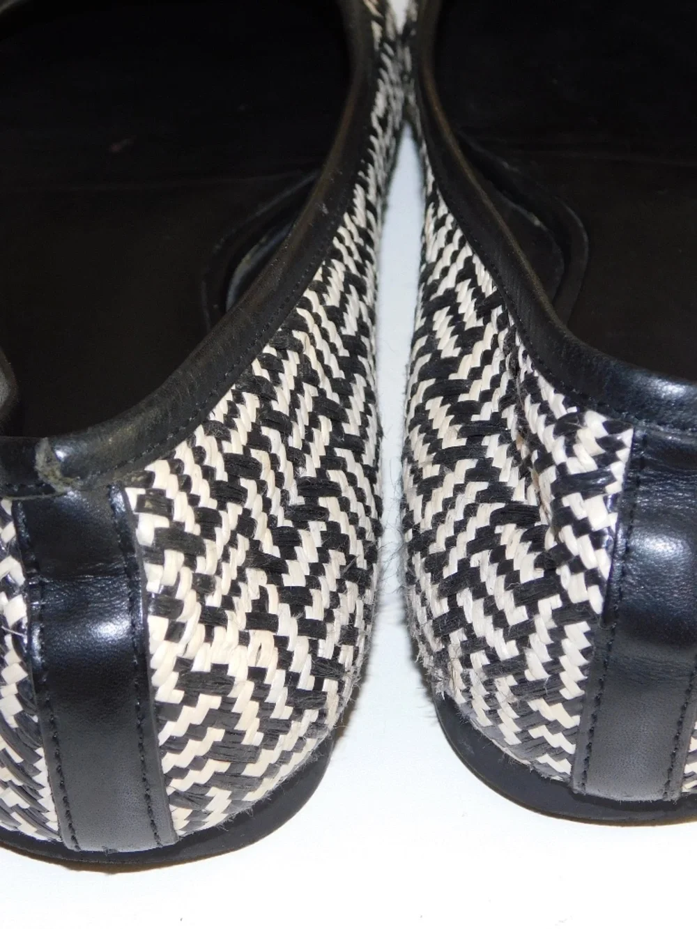 Tory Burch Black and Cream Woven Logo Ballet Flats